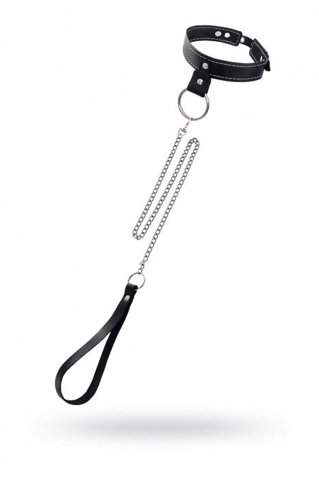 Черный узкий однослойный ошейник с серебристым поводком-цепочкой - Pecado - купить с доставкой в Тольятти
