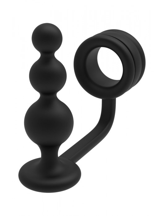 Черное эрекционное кольцо с анальной елочкой Cockring With Beaded Anal Plug - Dream Toys - в Тольятти купить с доставкой