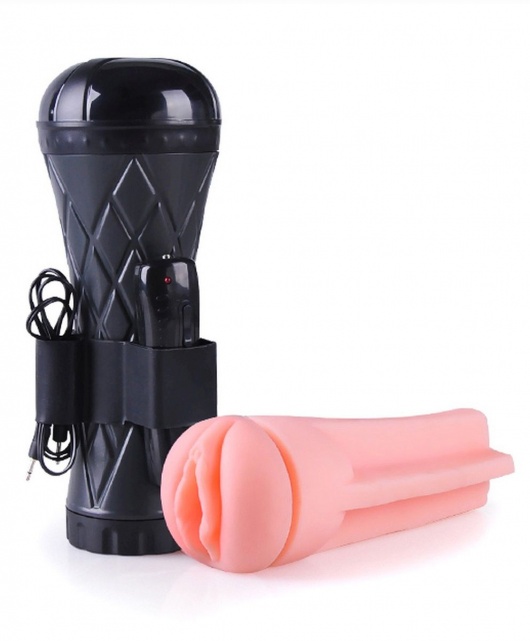 Телесный мастурбатор-вагина в черной колбе с вибрацией - Boys of Toys - в Тольятти купить с доставкой