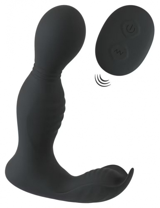 Черная анальная пробка с вибрацией, вращением и пультом ДУ RC Butt Plug with 2 Functions - Orion - в Тольятти купить с доставкой