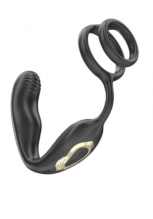 Черная анальная пробка с вращением и эрекционными кольцами - Ibiza - в Тольятти купить с доставкой