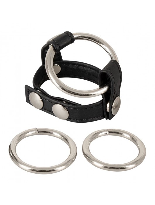 Подхват для мошонки с 3 съемными эрекционными кольцами Leder-Riemen - Orion - в Тольятти купить с доставкой