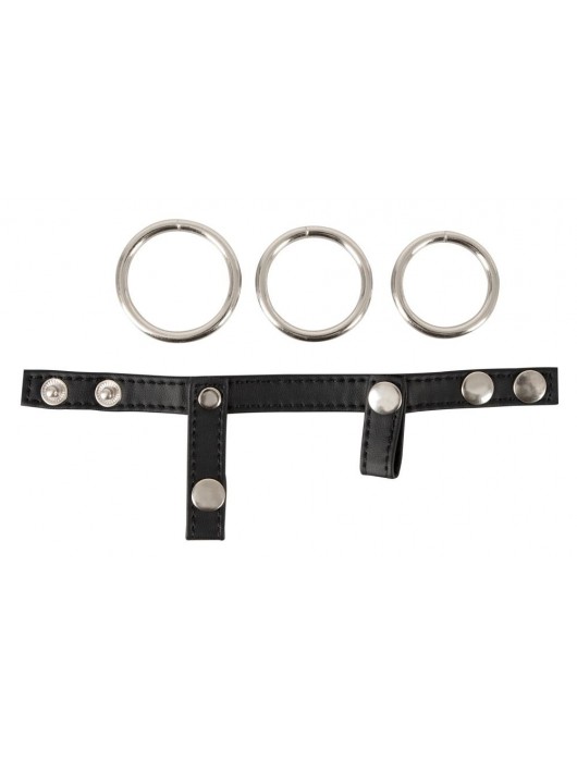 Подхват для мошонки с 3 съемными эрекционными кольцами Leder-Riemen - Orion - в Тольятти купить с доставкой