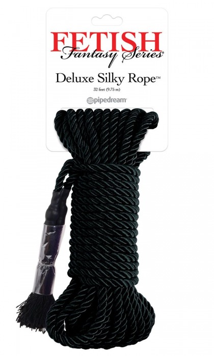 Черная веревка для фиксации Deluxe Silky Rope - 9,75 м. - Pipedream - купить с доставкой в Тольятти