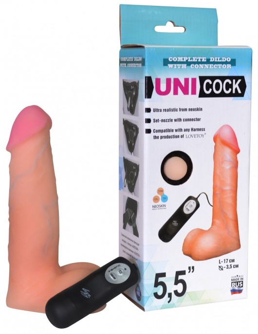Фаллическая насадка Харнесс UNICOCK 5,5  с вибрацией - 17 см. - LOVETOY (А-Полимер) - купить с доставкой в Тольятти
