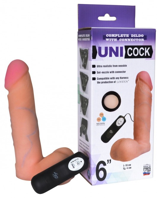 Фаллическая насадка Харнесс UNICOCK 6  с вибрацией - 18 см. - LOVETOY (А-Полимер) - купить с доставкой в Тольятти