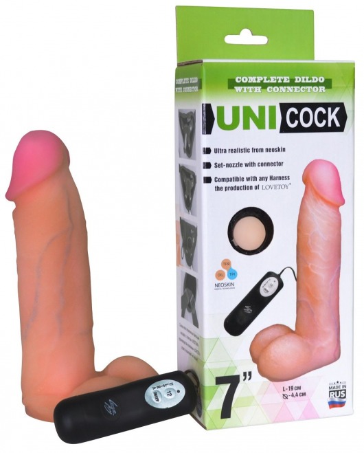Фаллическая насадка Харнесс UNICOCK 7  с вибрацией - 19 см. - LOVETOY (А-Полимер) - купить с доставкой в Тольятти