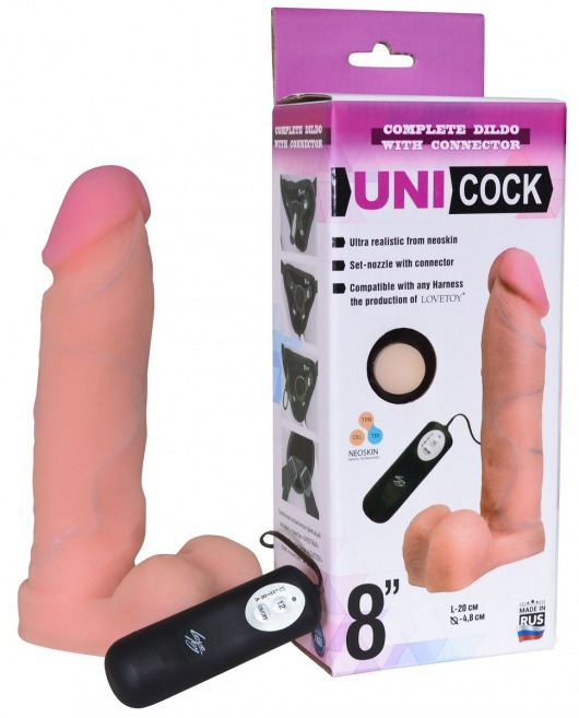 Фаллическая насадка Харнесс UNICOCK 8  с вибрацией - 20 см. - LOVETOY (А-Полимер) - купить с доставкой в Тольятти