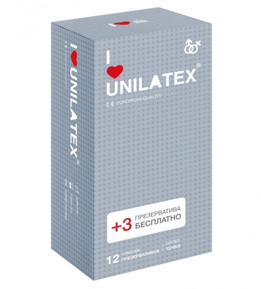 Презервативы с точками Unilatex Dotted - 12 шт. + 3 шт. в подарок - Unilatex - купить с доставкой в Тольятти