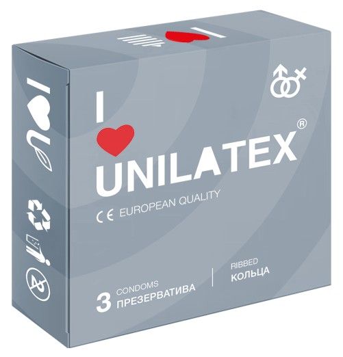 Презервативы с рёбрами Unilatex Ribbed - 3 шт. - Unilatex - купить с доставкой в Тольятти