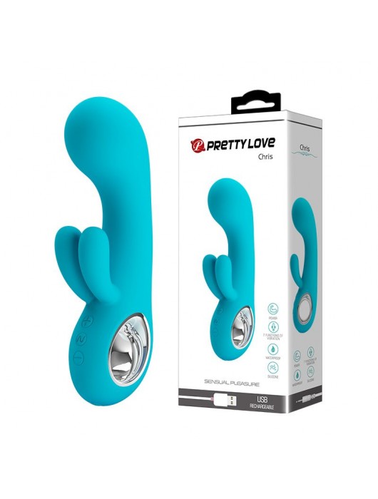 Бирюзовый вибратор Chris с клиторальным отростком - 15,4 см. - Baile