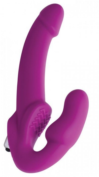 Ярко-розовый безремневой вибрострапон Evoke Vibrating Strapless Silicone Strap-on Dildo - XR Brands - купить с доставкой в Тольятти