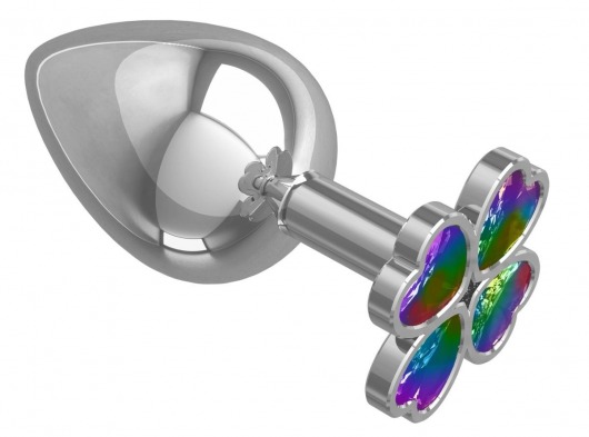 Серебристая анальная пробка-клевер с радужным кристаллом - 9,5 см. - Джага-Джага - купить с доставкой в Тольятти