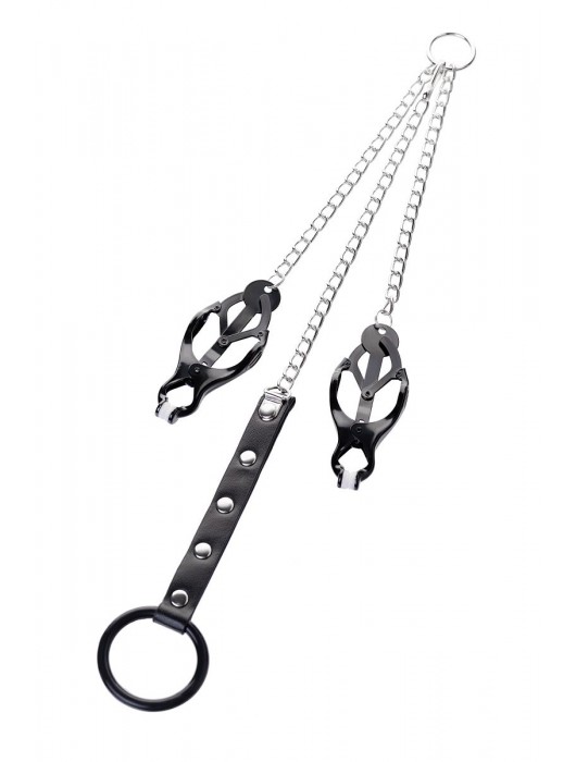 Черно-серебристые зажимы для сосков с кольцом для пениса TOYFA Metal - ToyFa - купить с доставкой в Тольятти