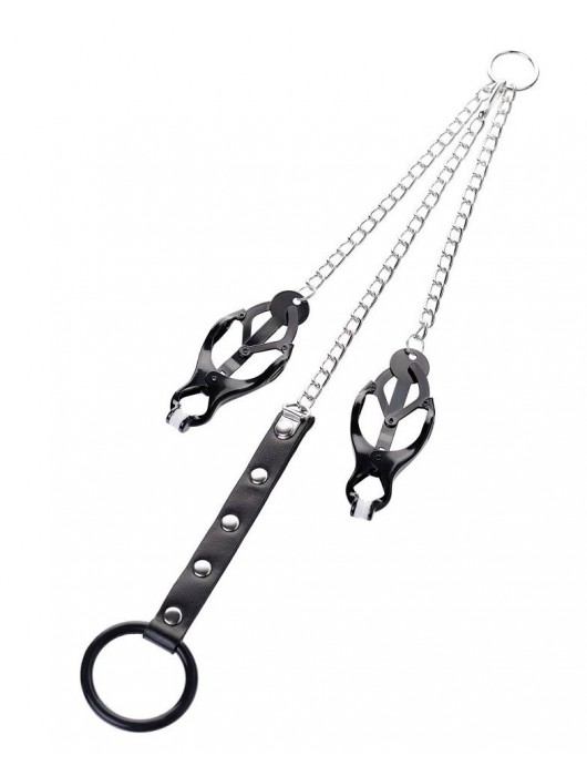 Черно-серебристые зажимы для сосков с кольцом для пениса TOYFA Metal - ToyFa - купить с доставкой в Тольятти